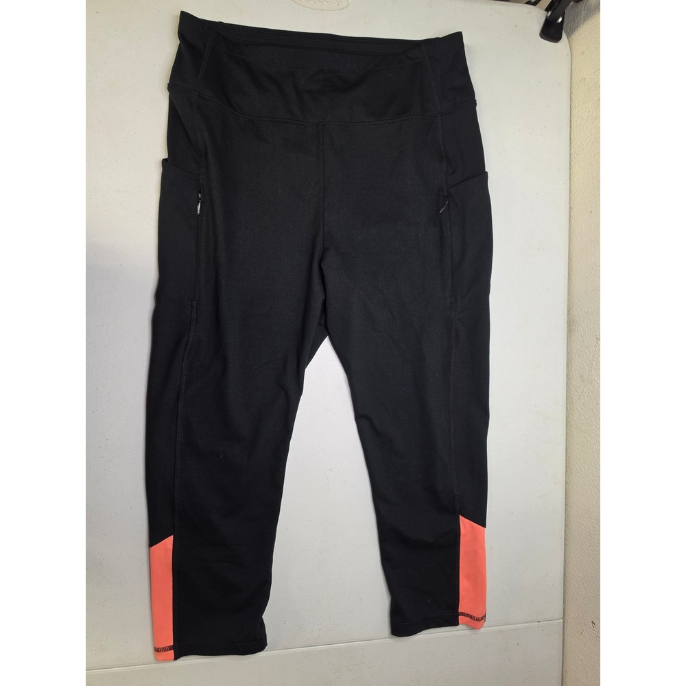 T by Talbots Womens Black Coral Ankle Zip Crop Leggings UPF 50+ Pockets Size L